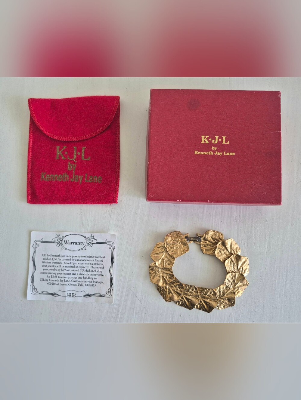 Kenneth Jay Lane KJL Brushed Gold Textured Lilly Pad Links Statement Bracelet